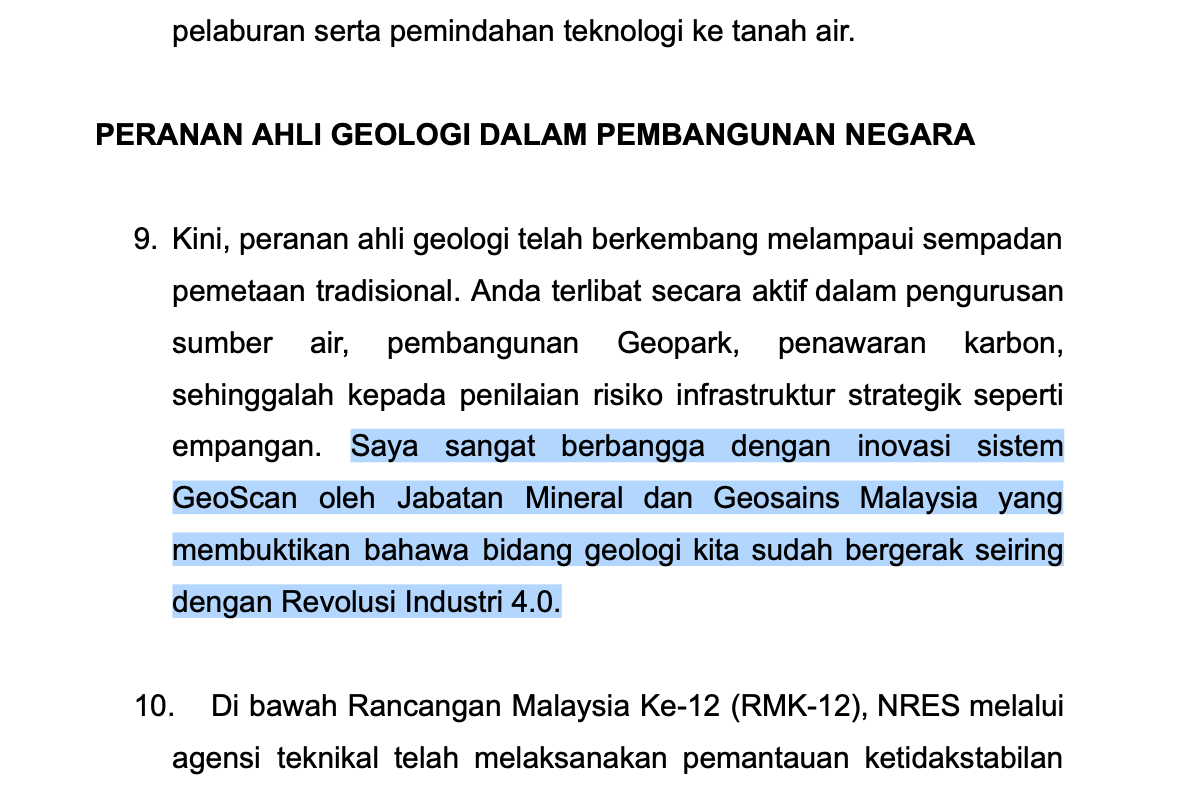 GEOScan dalam teks ucapan menteri